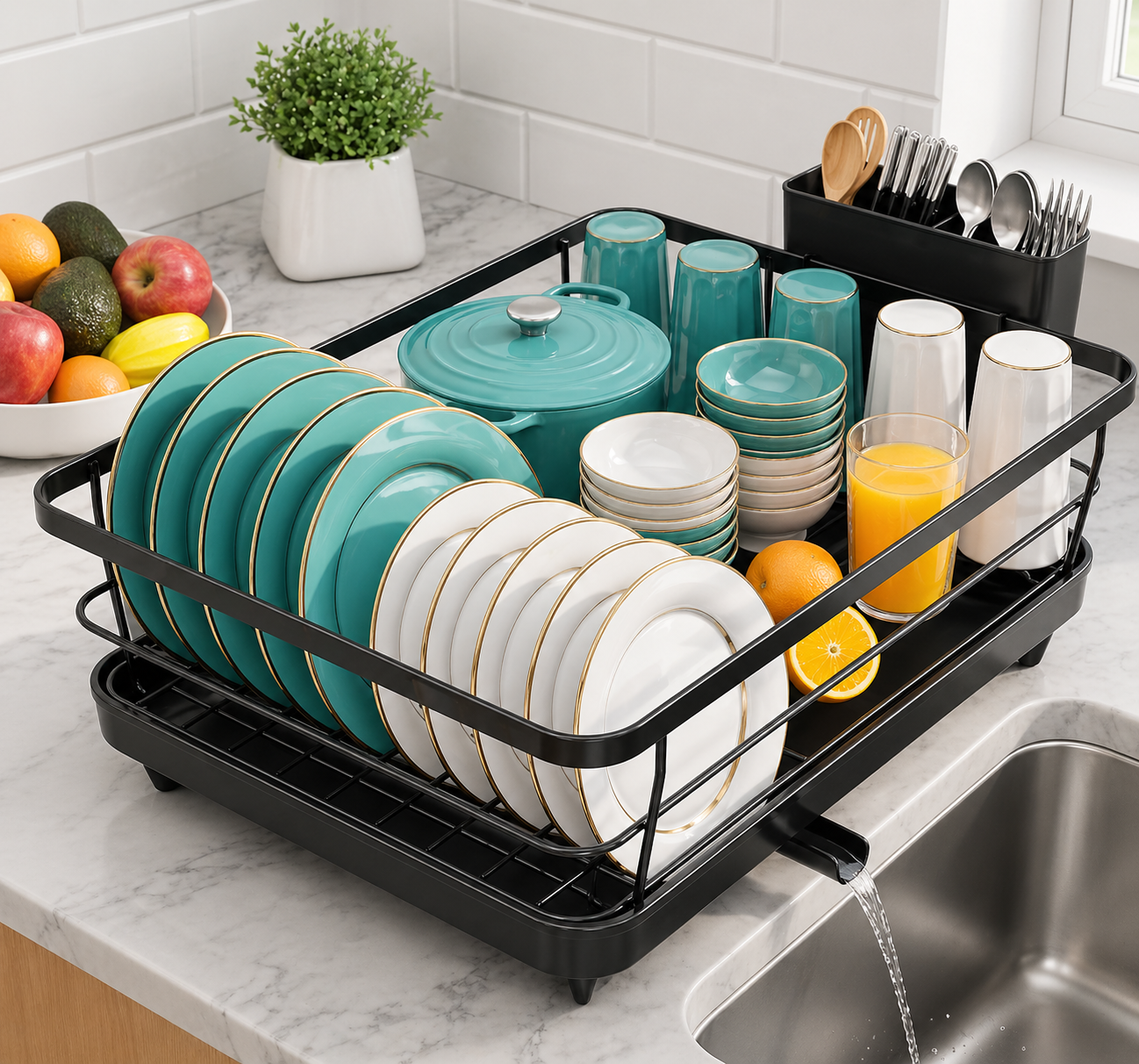 Stainless Steel Dish Drying Rack Counter Organizer with Drainboard
