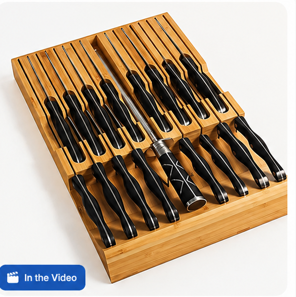 Bamboo In-Drawer Knife Block Insert Holds 16 Knives kitchen organizer